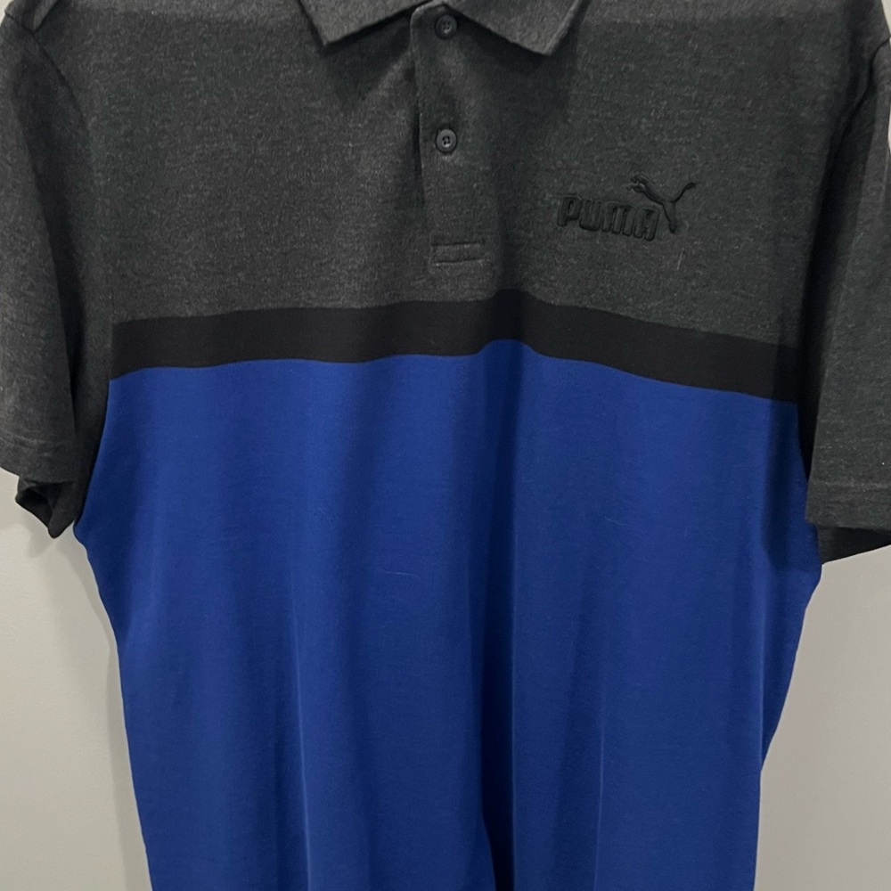 Puma Color-Block Polo Shirt in Blue and Gray